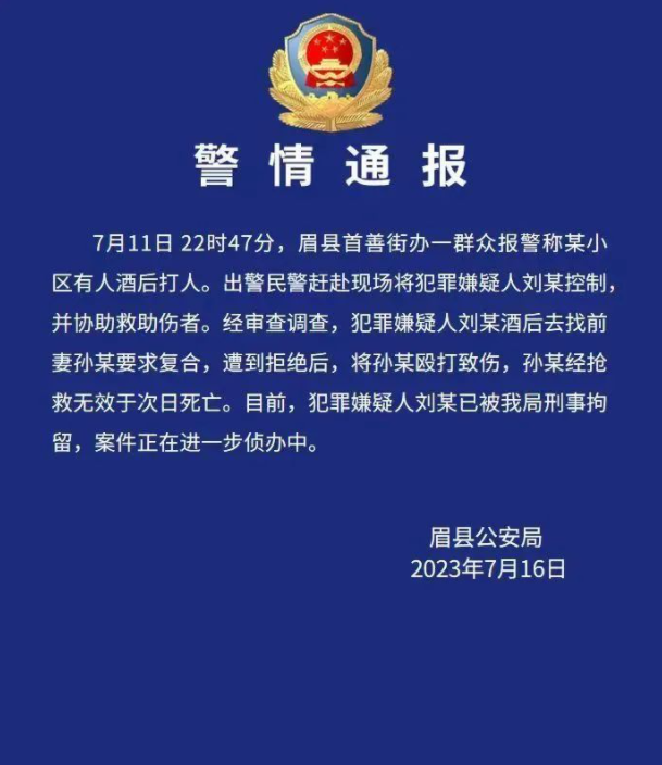 男子找前妻復合未果打死對方 被刑拘